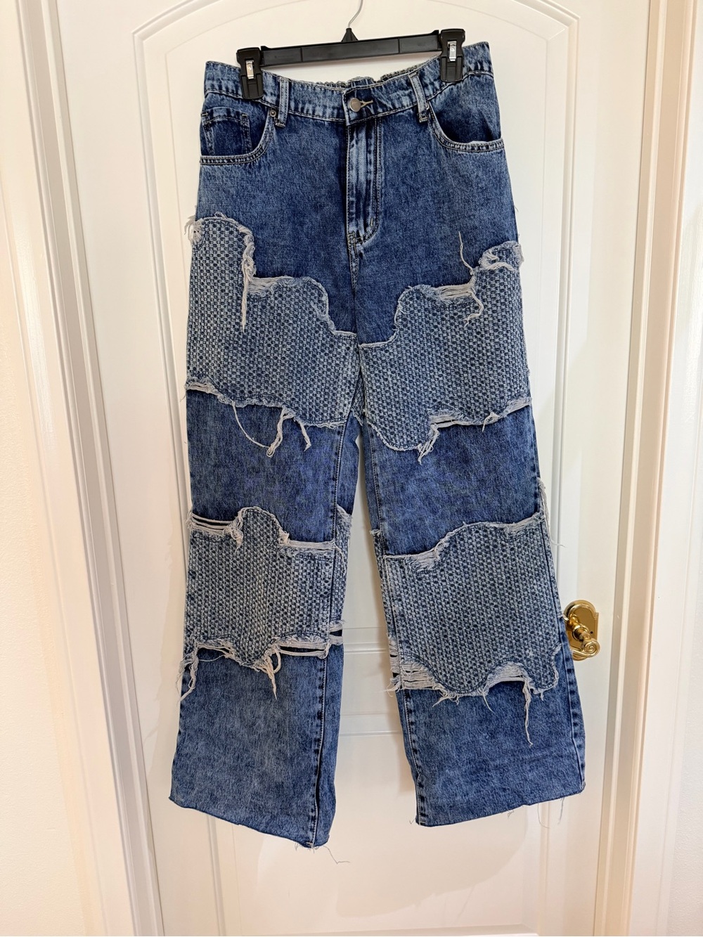Wide-Leg Patchwork Blue Flare Jeans
